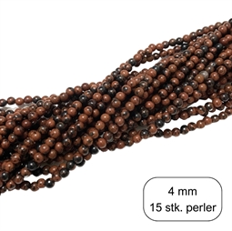 15 stk. 4 mm Obsidian Mahogni perler